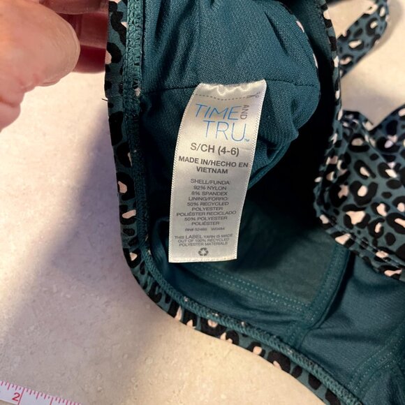 Women's 2 Piece Bikini Swimsuit Size Small (4-6) Green Leopard Print Time & Tru - Picture 5 of 6